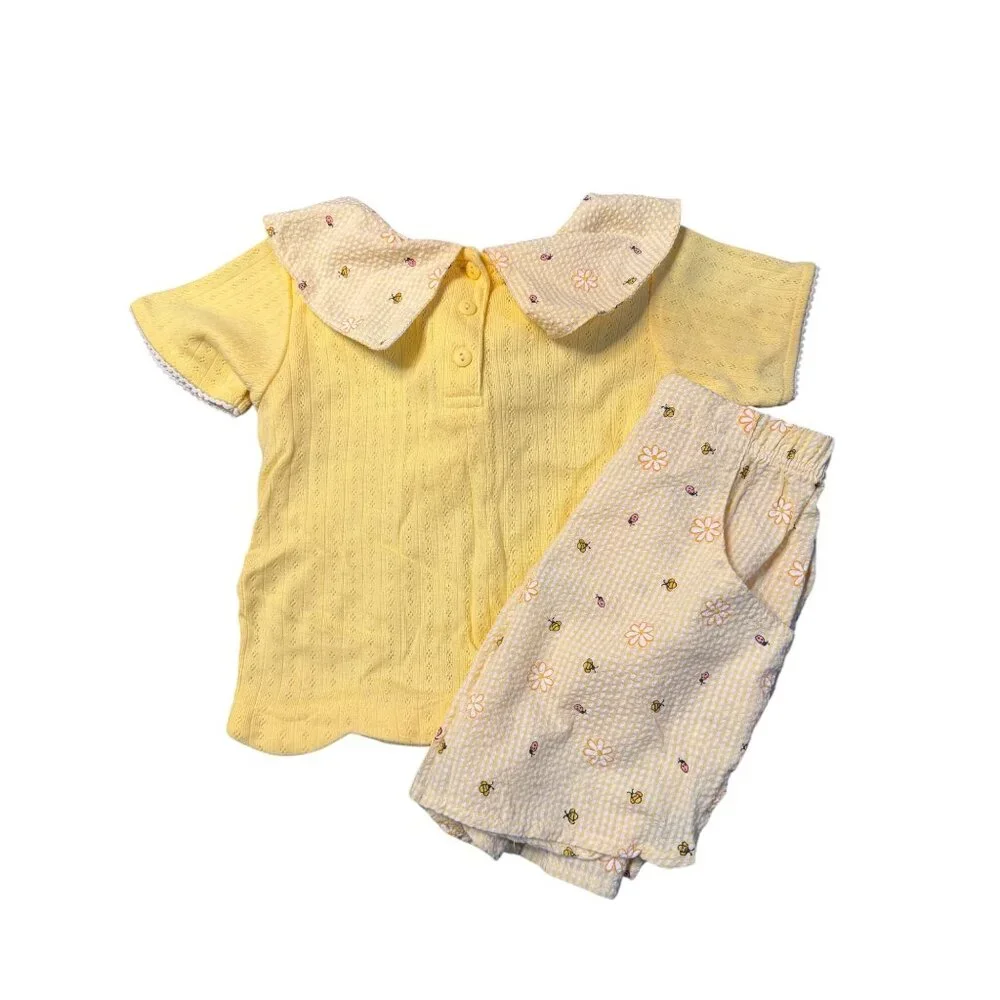 VTG Kids Headquarters Girl SZ 4 Yellow Floral Matching Outfit Retro‎ Summer 90's
